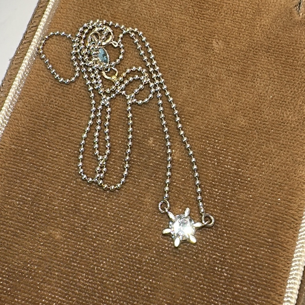 Platinum Natural Diamond Solitaire Star Pendant 18K Bead Link Necklace (not 14K)